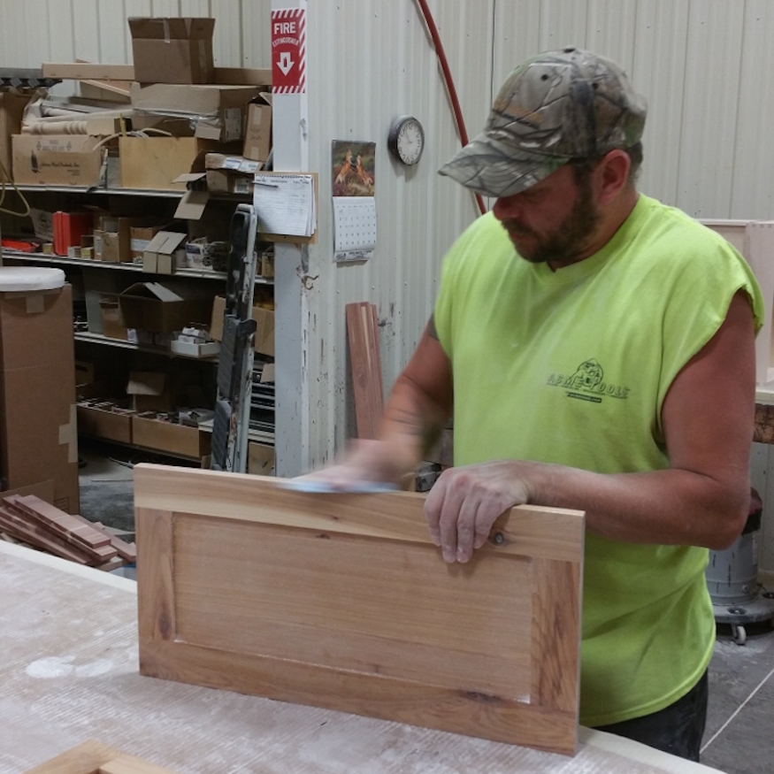 sanding rustic hickory wood