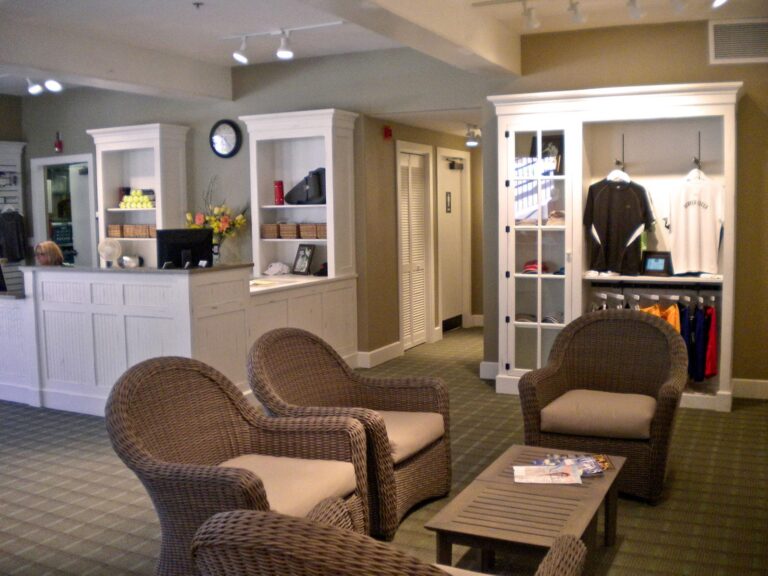 Shop lounge area and retail counter at Beaver Creek Tennis Club