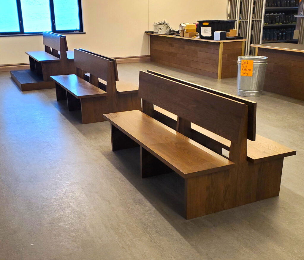 Benches installed in the Birch Hill Ski and Snowboarding Lodge | DP Juza Custom Woodworking