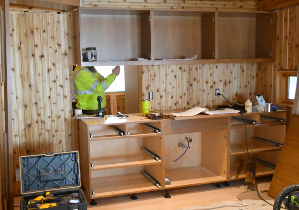 A view of a partially installed bar in a residential home.